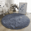 Tapis rond Gris Foncé en fausse fourrure